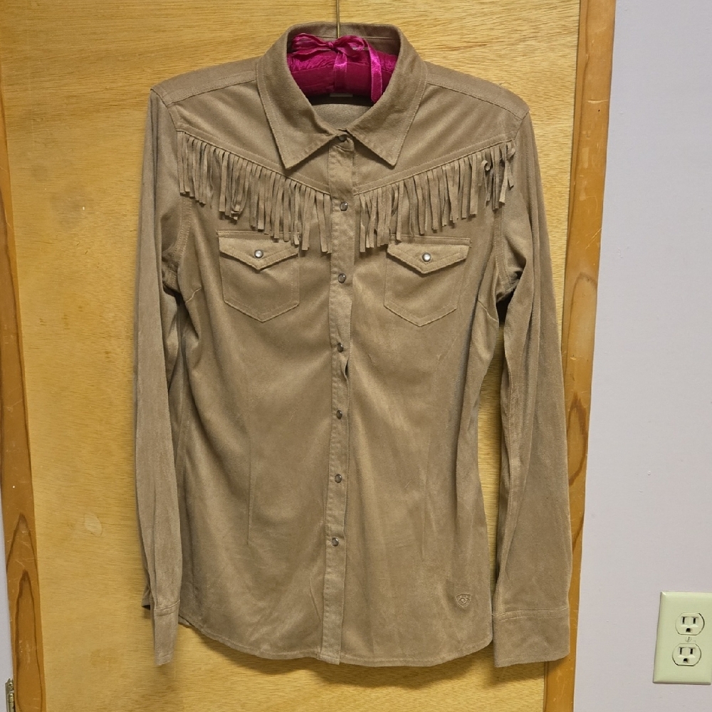 Ariat Fitted Tan and Pink Shirt